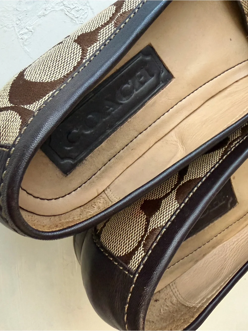 Coach Brown Signature Canvas Loafers with Gold Hardware